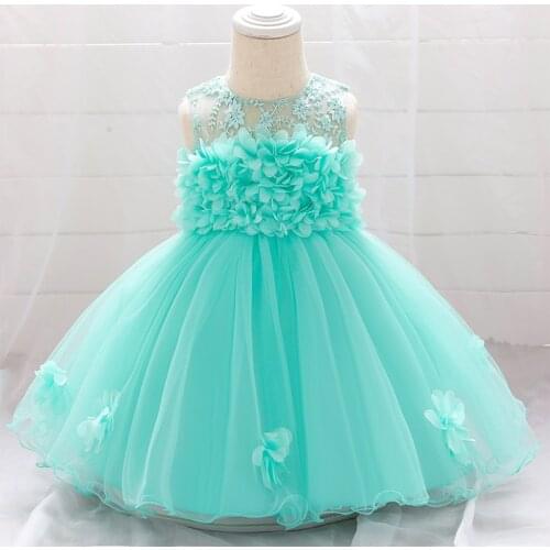 Cute Lace Flower Tulle Christening Princess Toddler Birthday Party Baby Girl Ball Gown Dress Newborn Children Baptism 1 Year