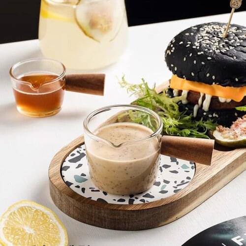 Multi-Functional Taste Dish Coffee Mini Milk Cup Hand-Draw Sauce Dish With Handle Glass Sauce Vinegar Snack Plate Tableware