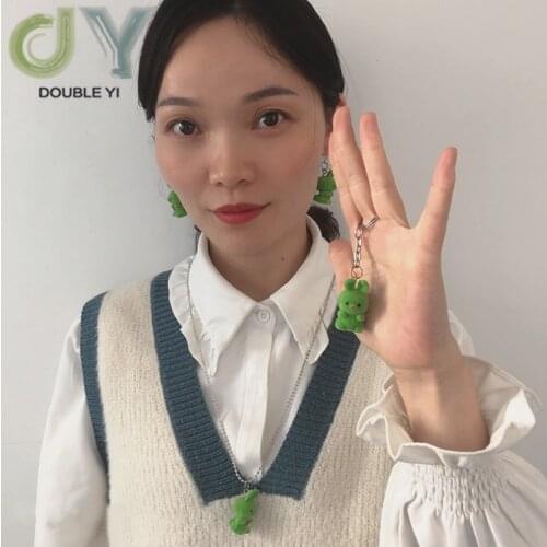 A Set of 5 pcs DIY Flocked Animal Doll Pendant Decorations Joker Sweater Chain Animal Rabbit Earrings Keychain