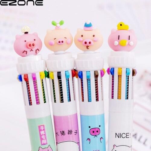 EZONE 10Colors Ballpoint Pen School Office Supply Cute Animal Cartoon Piglet flamingo Multicolored Pens Colorful Refill Creative