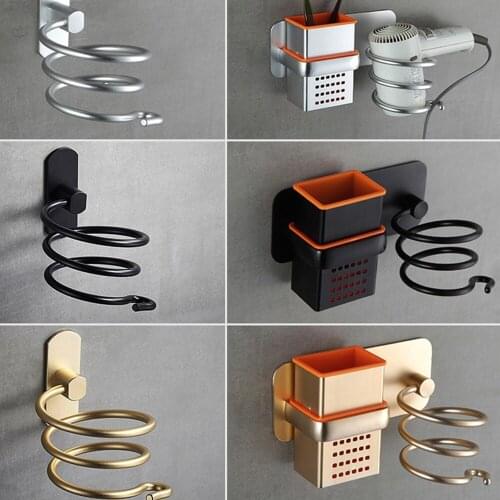 Bathroom Wall Mounted Shelf Barber Hair Dryer Rack Hair Dryer Frame Free Punching Aluminum Alloy Multifunctional Storage Rack