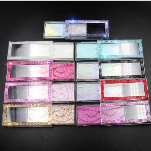NEW wholesale lash case eyelash packaging box lash boxes packaging glitter sliding plastic case with clear tray Colored diamonds