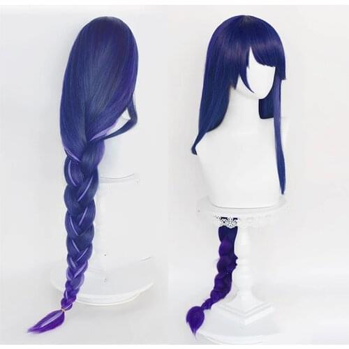 Game Genshin Impact Raiden Shogun Cosplay Wig Baal Blue Purple Long Braided Heat Resistant Synthetic Hair Anime Wigs + Wig Cap