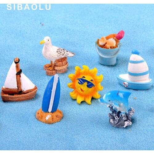 Beach Summer Sun Sailboat figurine Resin Craft Animal Model landscape home decor miniature fairy garden decoration accessories
