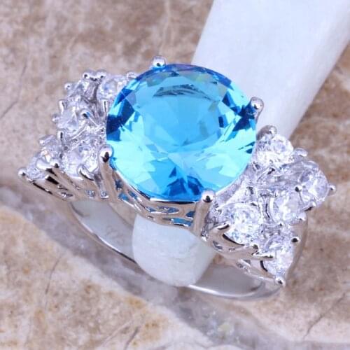 Fabulous Sky Blue Cubic Zirconia White CZ Silver Plated Ring Size 6 / 7 / 8 / 9 R0308