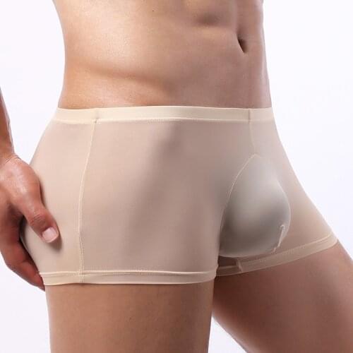 Sexy Men Underwear Boxer Shorts Man Ice Silk Semi-transparent Solid Breathable U Convex Pouch Underpants Cueca calzoncillo M-XXL
