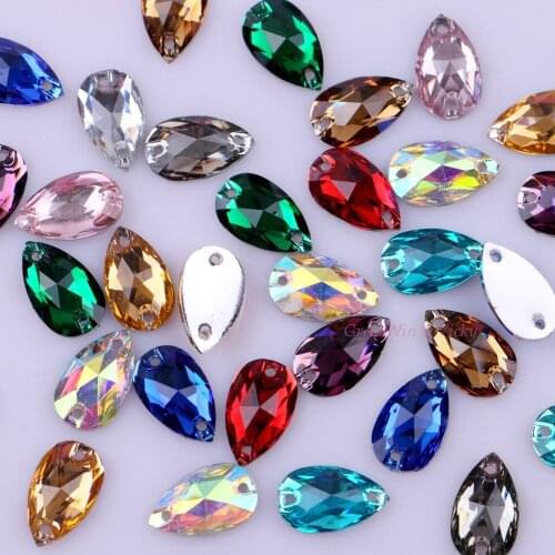 Teardrop Shape Sew On Rhinestones With Two Holes Three Size! Flatback Resin Crystals Stones DIY Drop 12 Colors Mixed Color