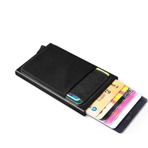 Slim Aluminum Wallet With Elasticity Back Pouch ID Credit Card Holder Mini RFID Wallet Automatic Pop up Bank Card Case