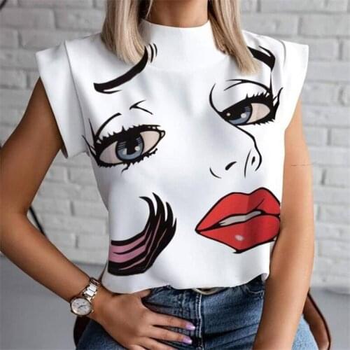 2021 BA Women T Shirt Women Lips Printed T Shirt Ladies Casual Stand Neck Tops Short Sleeve Streetwear Casual Summer Graphic Tee