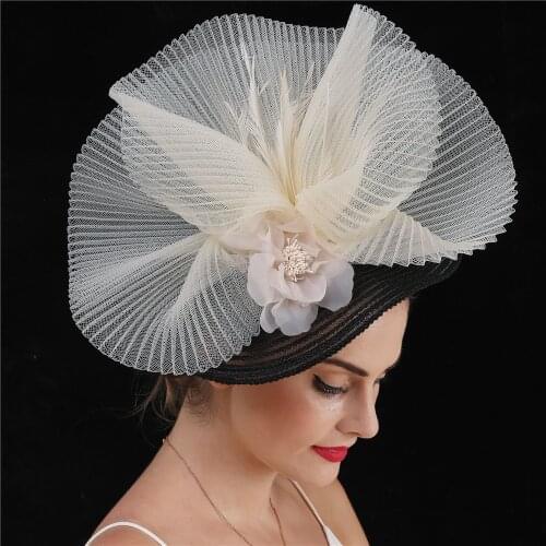 Black With Ivory Wedding Bride Chapeau Cap Formal Dress Women Headpiece Mesh Fascinator Hats Hairpin Lady Fashion Hair Accessory