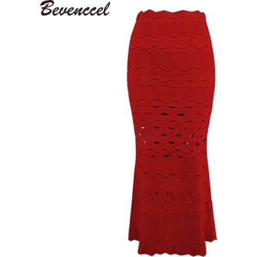 Women Fashion Red Black White Beige 2020 New Arrival A Line Jacquard Knee Length Celebrity Party Bandage Skirt