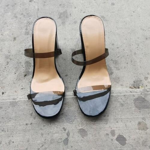 2021 New Women Shoes Women PVC Jelly Sandals Open Toed High Heels Women Transparent Heel Sandals Slippers Shoes Woman High