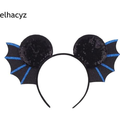 1PC New Hallowen Bat Wings Hairband Girls Women Halloween Festival Cartoon 3.3'' Mouse Ears Headband Headwear Hair Accessories