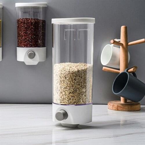 1500ml Automatic Wall Mounted Press Cereals Dispenser Grain Rice Storage Box Food Container Kitchen Organizer