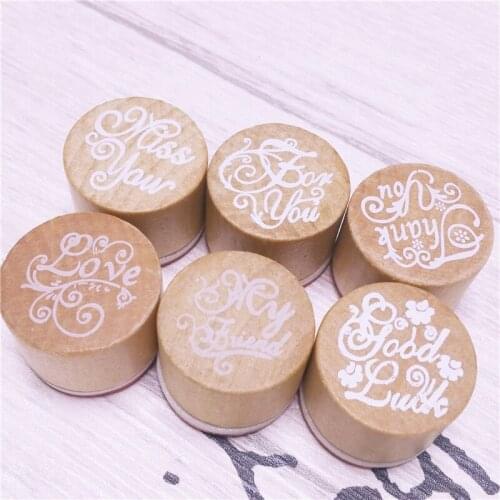 6Pcs/set Love you Thank you Letter Stamp DIY Floral Flower Stamps Vintage Round Wooden Rubber Stamp Scrapbook Crafts