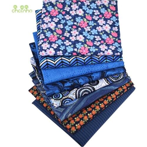 8pcs/Lot,Plain Cotton Fabric,Patchwork Cloth,Blue Floral Series,Handmade DIY Quilting&Sewing Craft,Cushion,Bag Textile Material