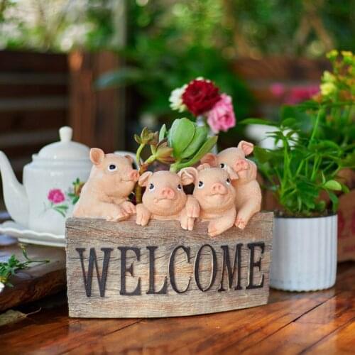 Pastoral Animals Cute Pigs Flower Pot Resin Accessories Outdoor Garden Furnishing Crafts Courtyard Balcony Figurines Decoration