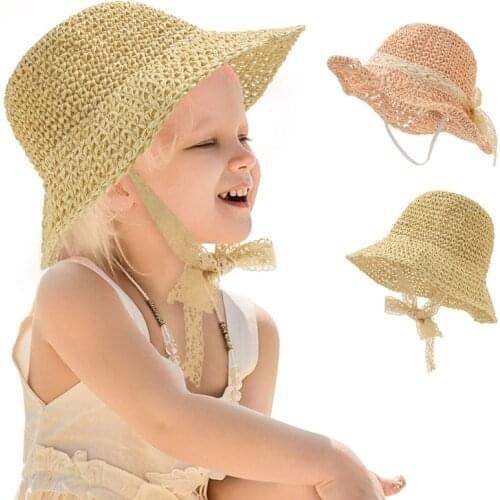 Baby Bowknot Straw Hat Infant Wide Brimmed Sunhat Princess Summer Beach Bonnet Cap Newborn Photograpy Props