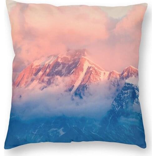 Snow Mountain At Pink Sunset Pillowcover Decoration Nature Landscape Cushion Cover Throw Pillow for Sofa Double-sided Printing