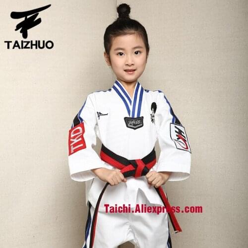 Martial Arts Tae Kwon Do Children Taekwondo Uinform For Poomsae & Training,WTF Uniform,110-155cm White Color Back Print Yes