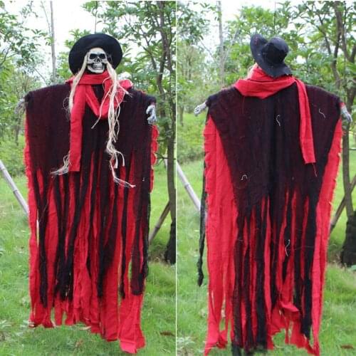 Halloween Hanging Witch Ghost Electric Toys Skeleton Head Glowing Eyes No Voice Pendant Decoration Room Escape Hanging Decor