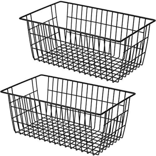 2 Pack Wire Storage Baskets, Farmhouse Metal Wire Basket Freezer Storage Organizer Bins with Handles