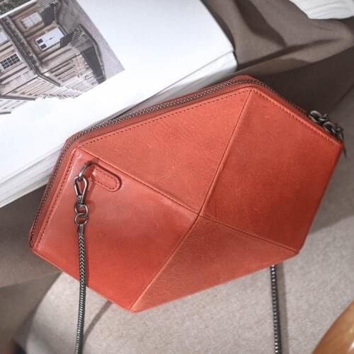 Fashion luxury designer natural real leather ladies geometric chain clutch outdoor daily weekend party shoulder messenger bag