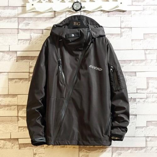 Men Hooded Jacket 2021 Spring Streetwear Casual Windproof Coats Black White Plus Size Man Zipper Outwear Overcoat