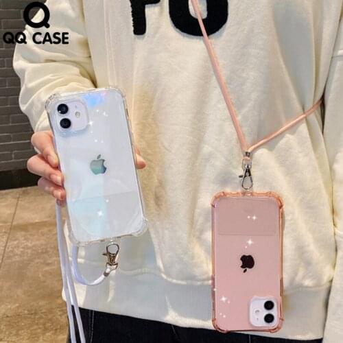Chain Necklace Soft Shiny Transparent Phone Case For iPhone 12 Mini 11 Pro Max 7 8 Plus SE 2020 X XS MAX XR Strap Lanyard Cover