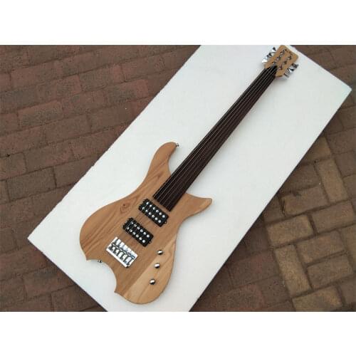 New Big John 6 strings fretless electric bass guitar in natural with zebra wood body and passive pickup F-3312