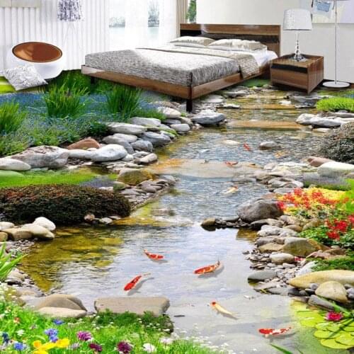 Custom Floor Wallpaper Park Rivers Living Room Bathroom 3D Floor Mural Paintings Wear Non-slip Thickened Self-adhesive Wallpaper