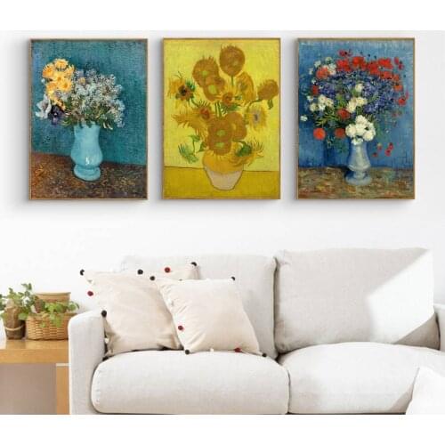 Vincent Van Gogh Golden Sunflower Poster Print Floral Vase Oil Painting Canvas Art Modern Wall Picture for Living Room