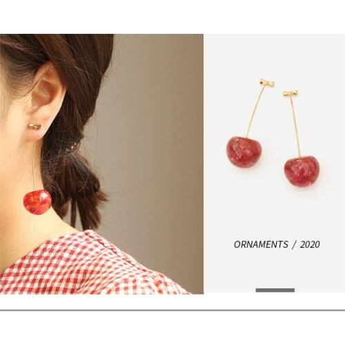 MY7 New Fruit Fashion Long Ear Nail Temperament Dried flowers Cherry Cherry Earrings Lady Earrings European and American