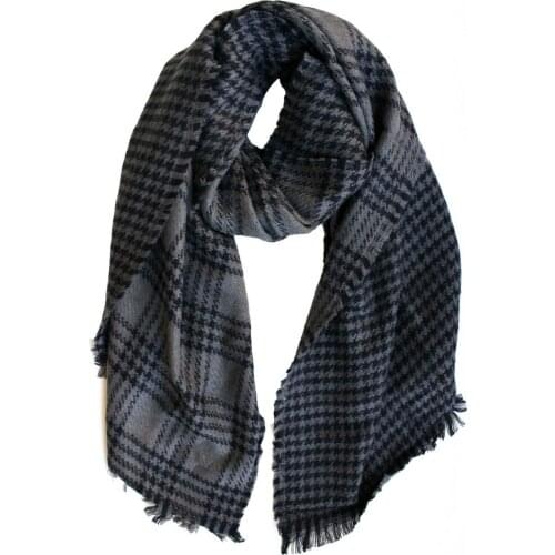Mens Wool Scarf Tartan Blue Gray Tartan Two-color Fat Scarf XL