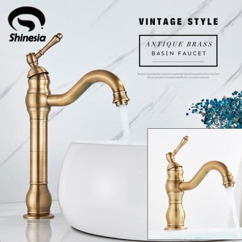 Shinesia Bathroom Basin Faucet Hot and Cold Water Mixer Tap Crane for Vessel Sink Deck Mounted Short and Tall Style