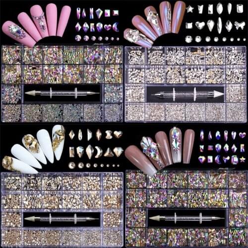Glass Nail Rhinestones Crystals Strass Partition Mixed Size DIY Manicure 3D Nails Art Rhinestone D2TA