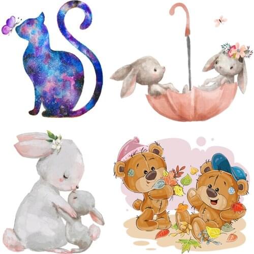 Prajna Cute Rabbit Patch Iron On Transfers For Clothing DIY Thermal Cat Stickers On Clothes Heat Transfer Vinyl Cartoon Applique