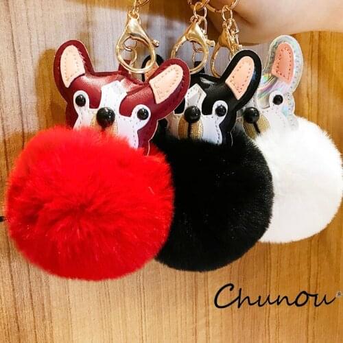 Creative Kawaii Plush Puppy Keychain Cute Animal Pompom Pendant Key Chains for Women Bag Charm Trinket Men Car Key Ring Jewelry
