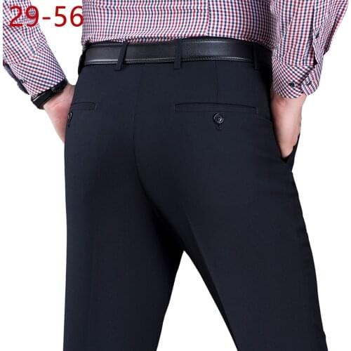 Big Size 46-56 2019 Spring Autumn Straight Work Business Pants Male Formal Silk Office Classic Baggy Suit Long Trousers for Mens
