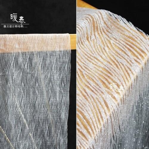 White Wave Bronzing Tulle Fabric Small Diamond Sequins DIY Patchwork Decor Skirt Gown Wedding Dress Designer Fabric
