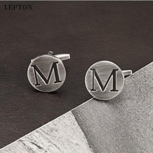 Lepton Letters M of an alphabet Cufflinks For Mens Antique Silver plated Round Letters M cuff links Men shirt cuffs Cufflinks