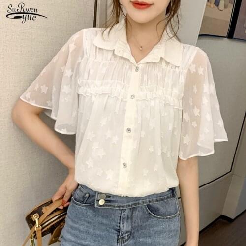 Flare Short Sleeve Casual Chiffon Women Shirts New Korean Style Summer Blouse Women White Cardigan Ladies Tops Clothes 9057 50