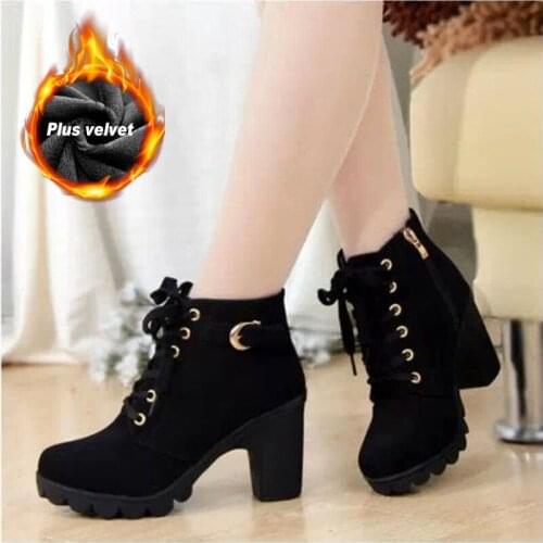 New spring Winter Women Pumps Boots High Quality Lace-up European Ladies shoes PU high heels Boots Fast delivery rtg67