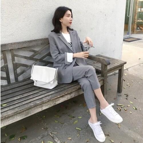 Autumn Work Fashion Pant Suits 2 Piece Set for Women Blazer Jacket & Trouser Office Lady Slim Casual Spring Summer