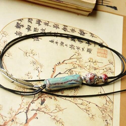 12 Pieces/Lot Silver Color Feather Pendants Charm Necklaces Long Tassel Sweater Choker Ceramic Colorful Beads Chain Jewelry Gift