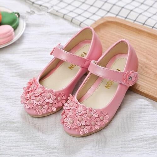 2020NEW children leather shoes Girls flowers Princess Shoes For Dance Wedding Party Shoes Kids For Spring Autumn pink blue