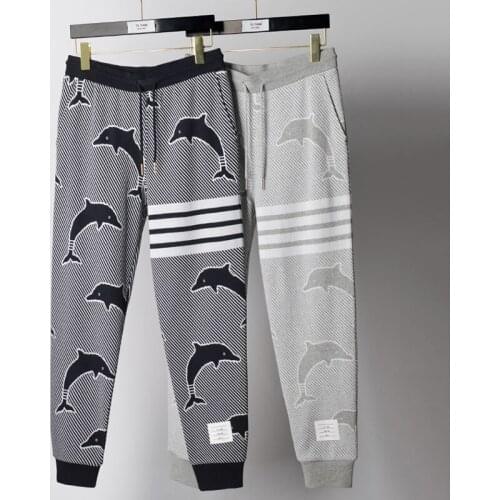 2021 Fashion Brand TB THOM Sweatpants Men Autumn Dolphin Pattern Casual Sports Trousers Tracksuit Bottoms Men Jogger Track Pants