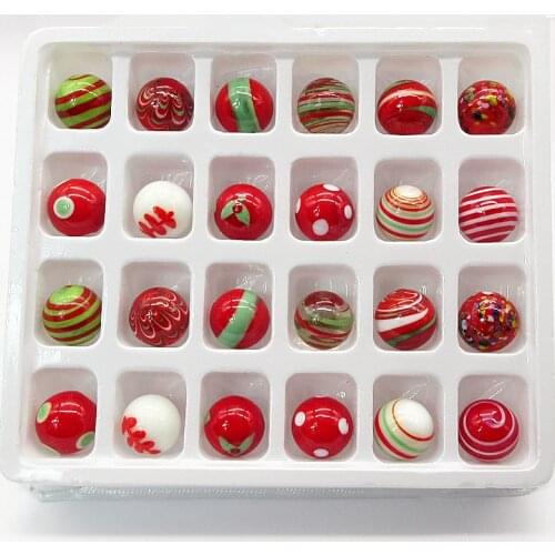 24pcs Custom Creative Red Series Design Handmade Glass Balls Marbles Rarity Kids Game Toys Gift Christmas Home Decor Accessories