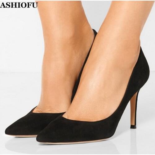 ASHIOFU New Hot Sale Ladies High Heel Pumps Simple Style Slip-on Party Office Dress Shoes Evening Club Fashion Pumps Court Shoes