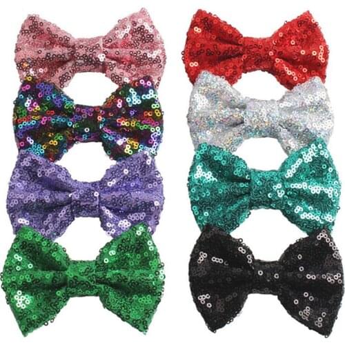 34 Colors 4.0" Large Sequin Bow Sparkle Bow Flat Back Big Bowknot Without Hair Clip For Children Hair Accessories